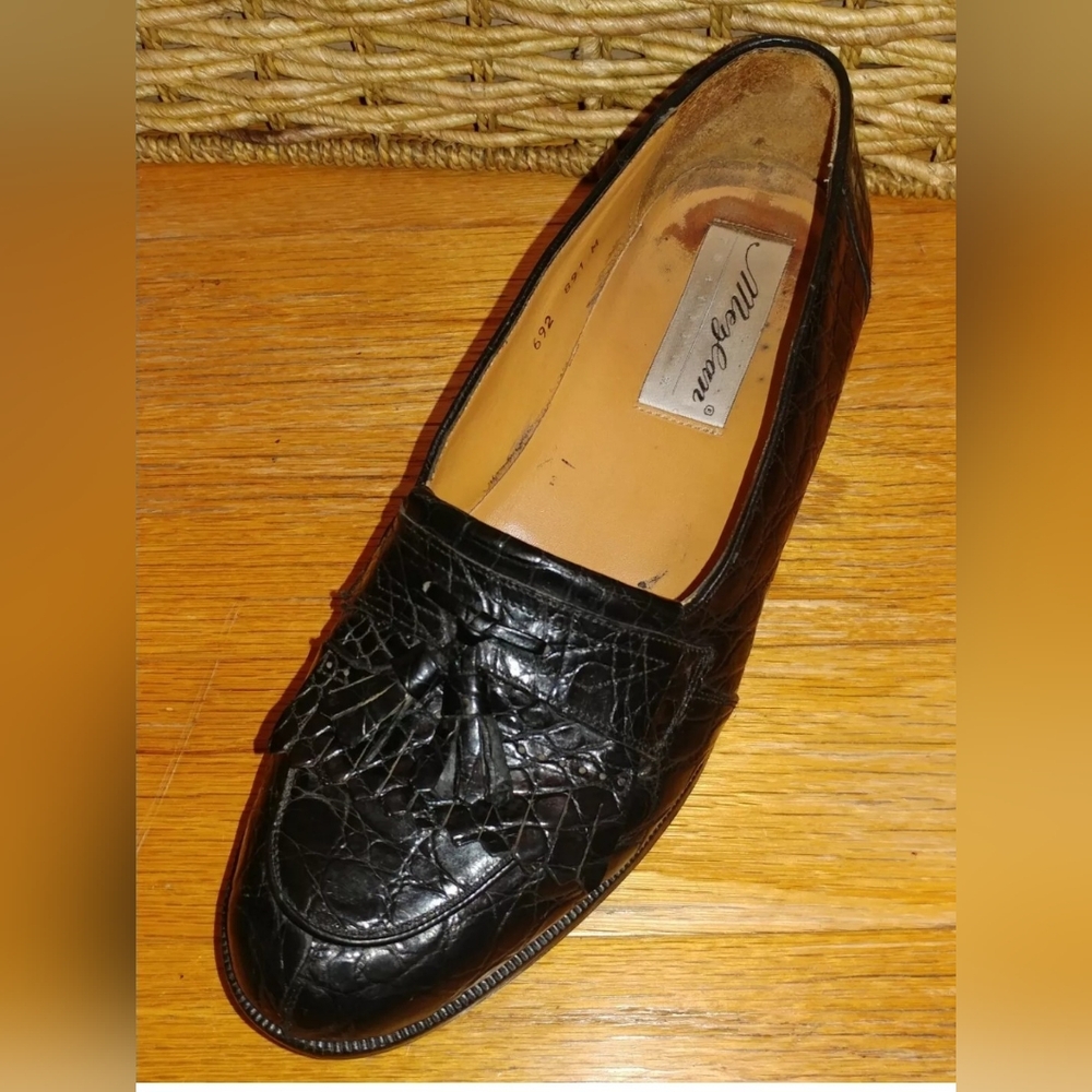MEZLAN PLATINUM RODEO MENS BLACK CROCODILE TASSEL LOAFERS SIZE 9 M MADE IN SPAIN